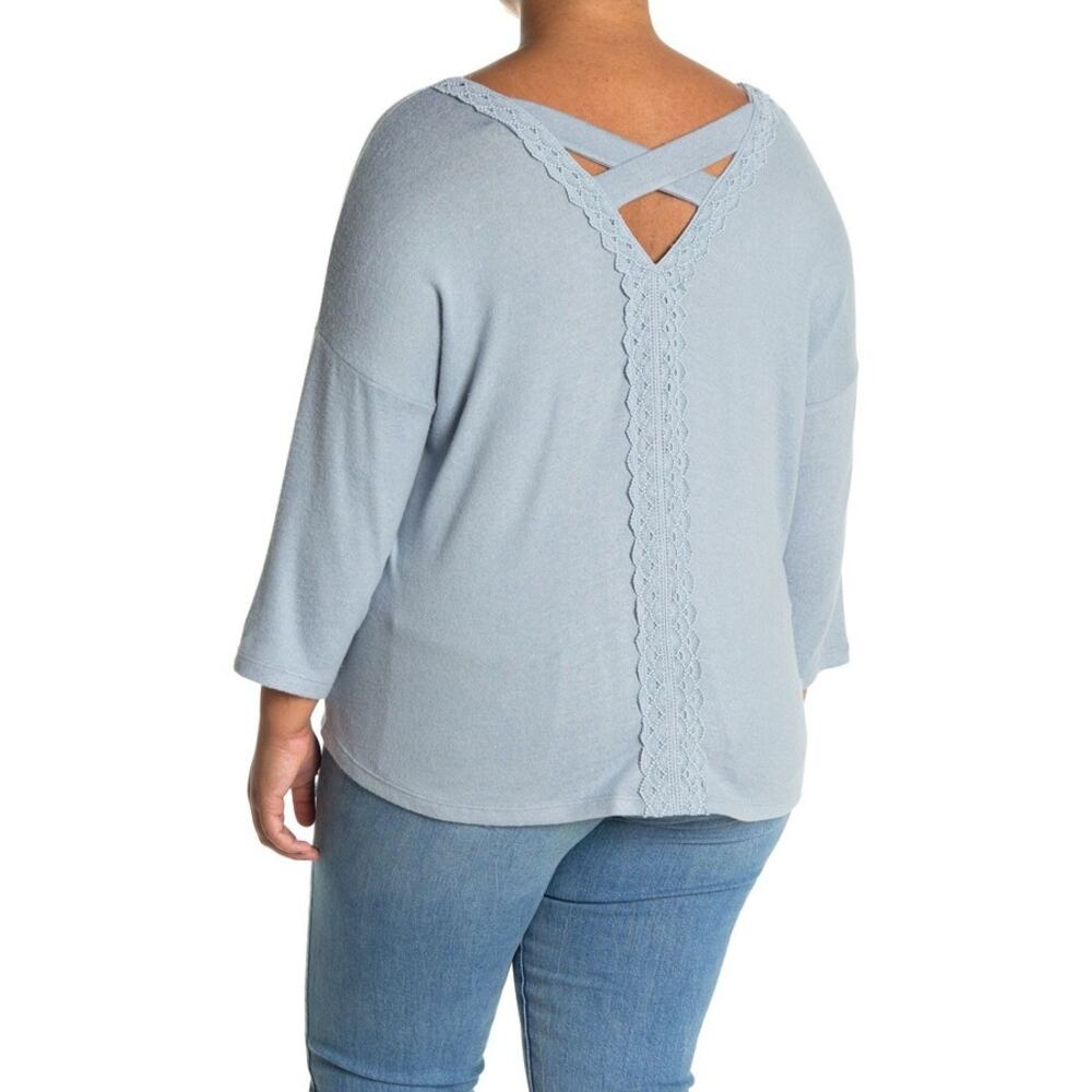 Bobeau Quarter Sleeve Crisscross Back Top Boat Neck Dusty Blue Size 1X